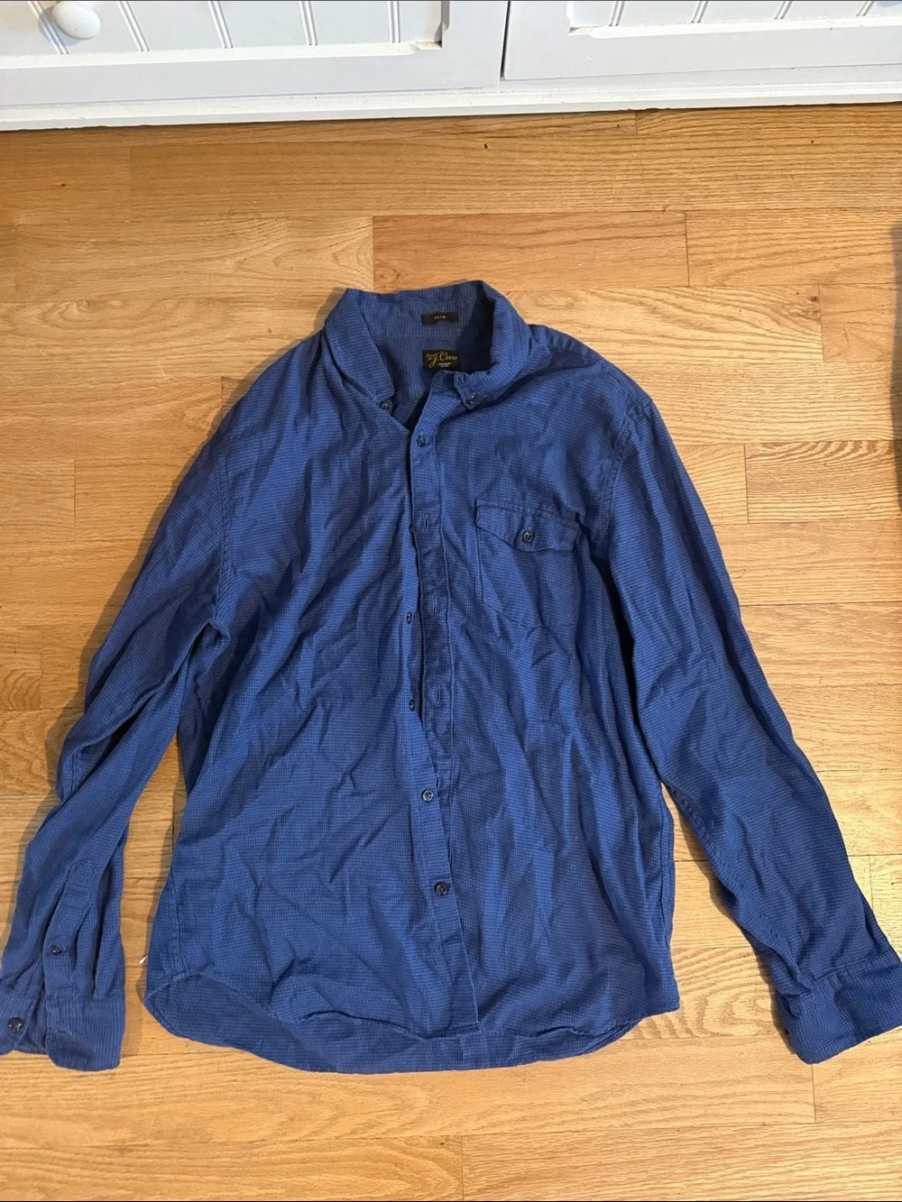 J. Crew Men's Dark Blue Slim Cashmere Blend Button-Down Shirt
